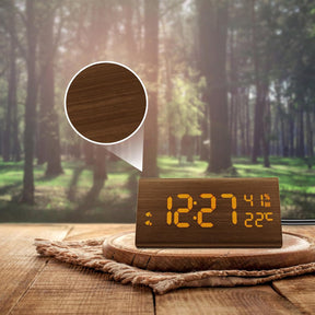 Wooden Digital Alarm Clock with Temp and Humidity - 8.1" x 1.7" x 3.6" One Size