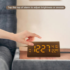Wooden Digital Alarm Clock with Temp and Humidity - 8.1" x 1.7" x 3.6" One Size