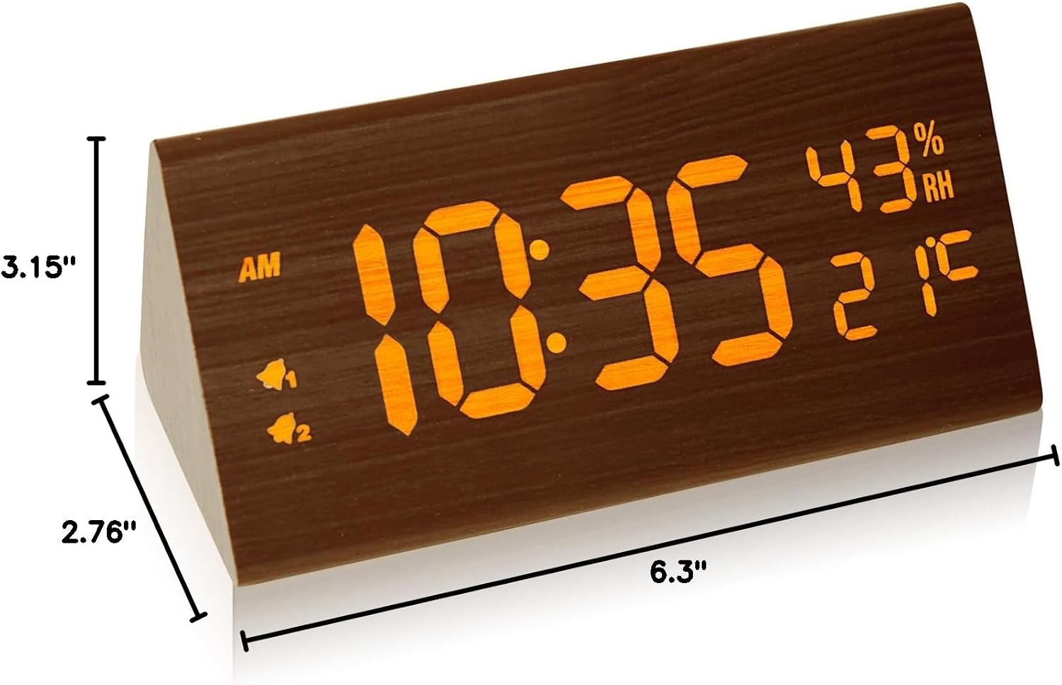 Wooden Digital Alarm Clock with Temp and Humidity - 8.1" x 1.7" x 3.6" One Size