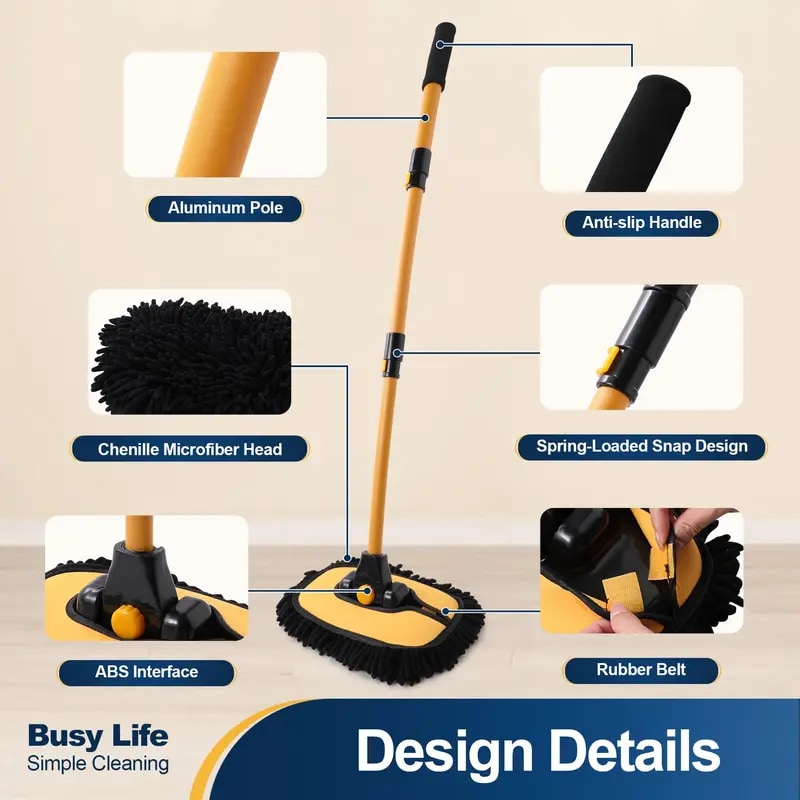 Microfiber Car Wash Mop with 43" Retractable Handle