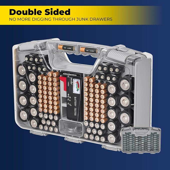 Battery Storage Organizer Case - Holds 180 Batteries Double Sided