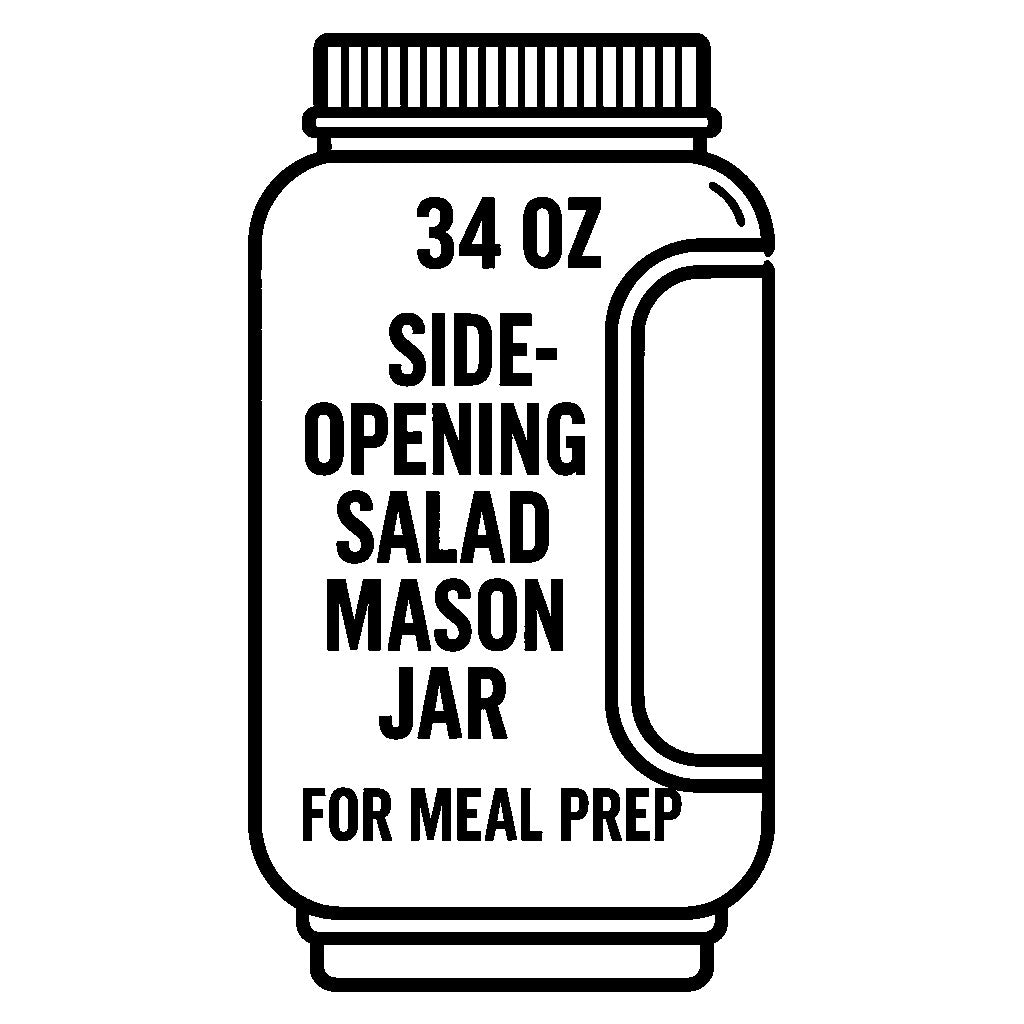 34 OZ Side-Opening Salad Mason Jar for Meal Prep