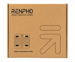 Brown shipping box for the RENPHO Smart Scale, featuring a simple illustration of the scale on the front, labeled "Body Composition Scale," with additional branding at the top.