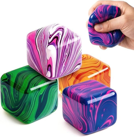 4 PK Assorted Marbled Squishy Cube Stress Relief Toys