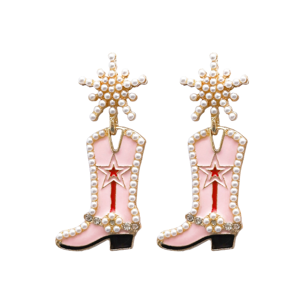 Cowgirl Boot Drop-Dangle Earrings For Pierced Ears, Pink - Fashion Jewelry