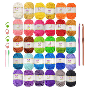 30pc Mira Handcrafts Crocheting Kit – Acrylic Yarn, Needles, Hooks