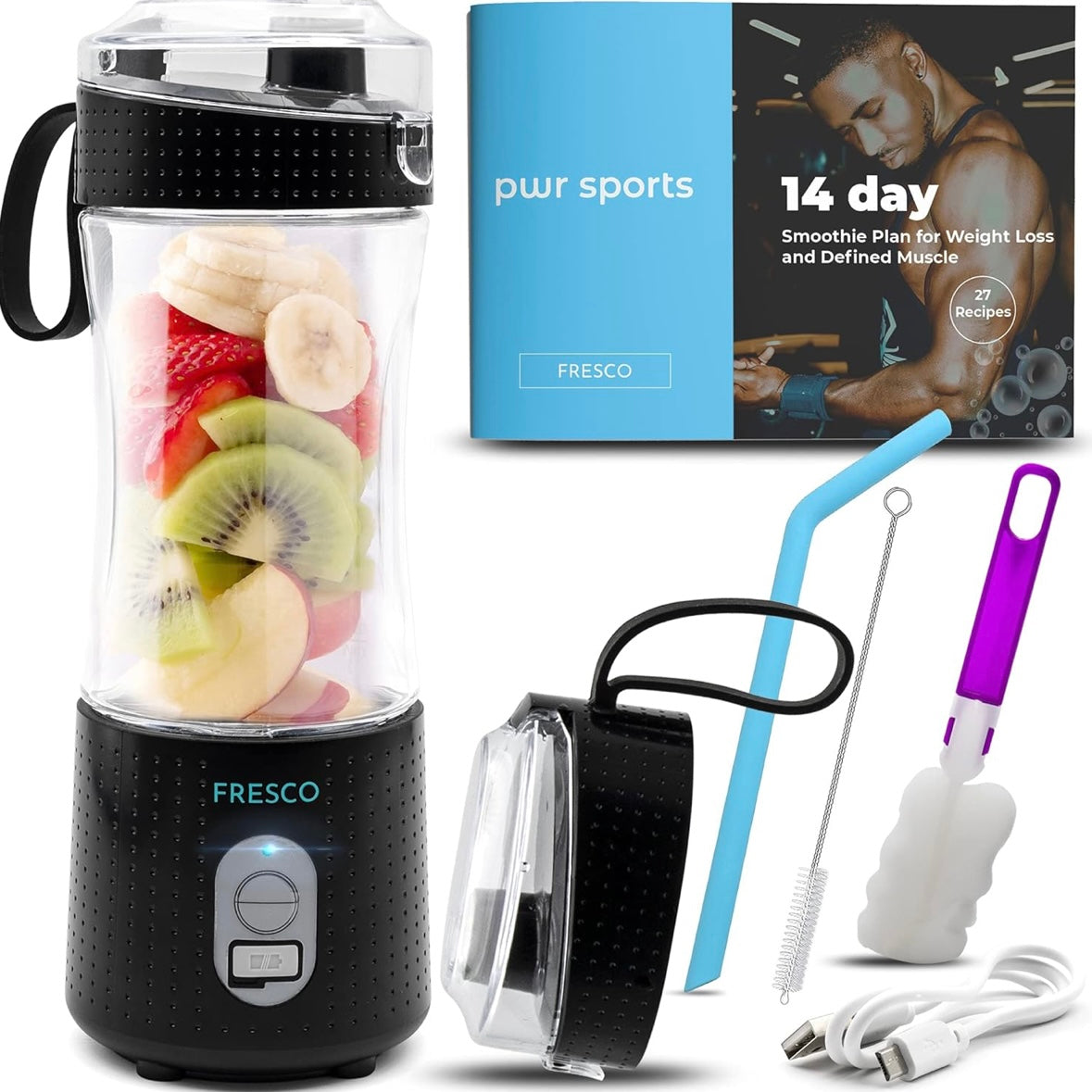Portable Blender for Shakes, Smoothies- 4000 mAh USB Rechargeable with 6 Blades