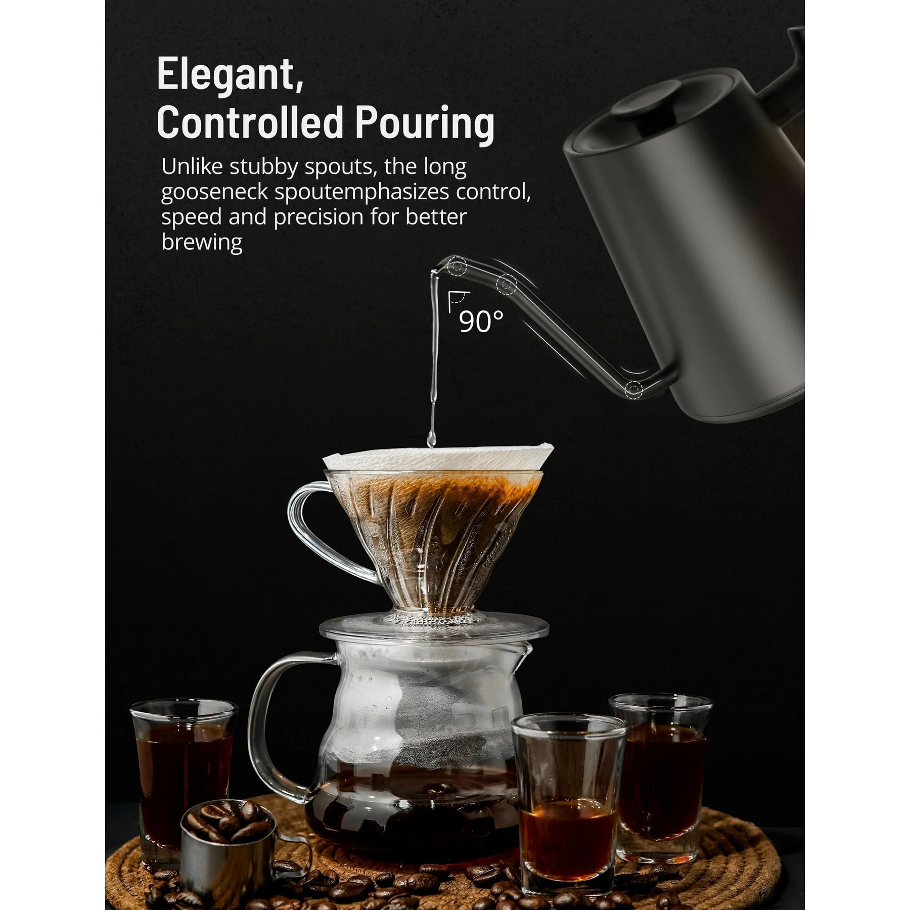 Gooseneck Electric Kettle with LCD Temp Control – 1200W Stainless Steel Pour-Over Kettle