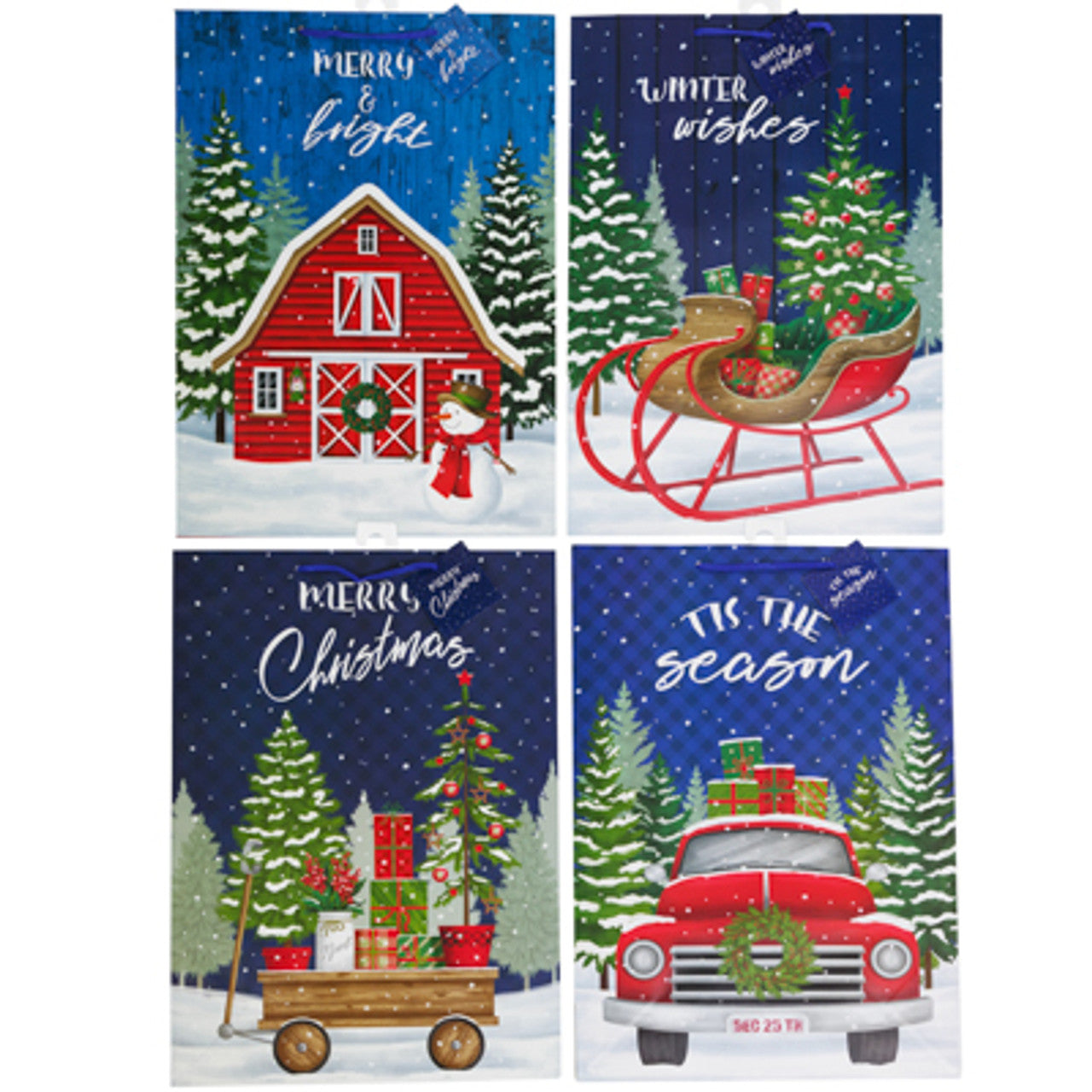 4pk 18" Paper Gift Bags w/ Tags - For Large Christmas & Holiday Gifts