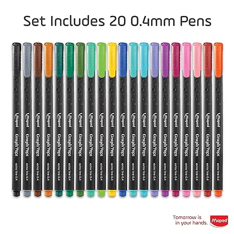 20pk Maped Graph' Peps Fine Tipped 0.4mm Felt Pens--Vibrant Colors!