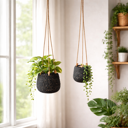 Karma 2pc Woven Hanging Basket Planters - 6.5" and 5" Set