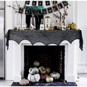 48pc Halloween Spider Web Tablecloth And Decor Set - Includes Runner & Mantle Scarf