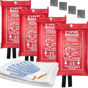 4pk Fire Blankets, Including Gloves & Storage Hooks - Suffocate Fires!