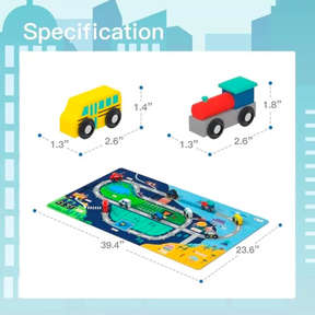 10pc Wooden Vehicle Set and Colorful Play Mat