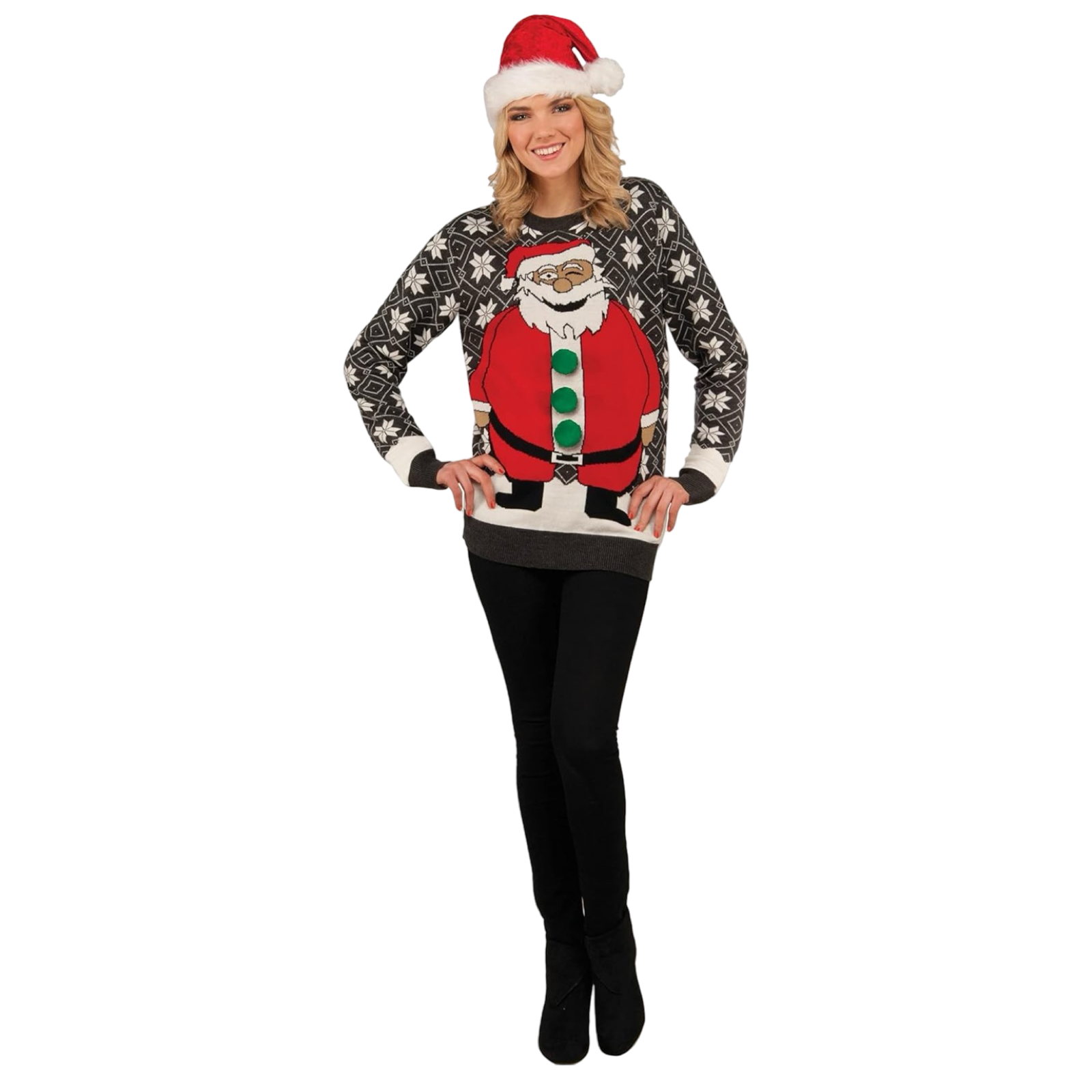 Pom Pom Santa Clause Snowflake Ugly Christmas Sweater - Unisex