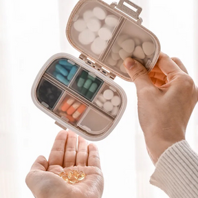 Portable 4" Travel Pill Storage Box w/ 8 Covered Inner Compartments