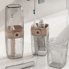 Large Capacity Clear Toothbrush & Toothpaste Travel Case - Mouthwash Cup!