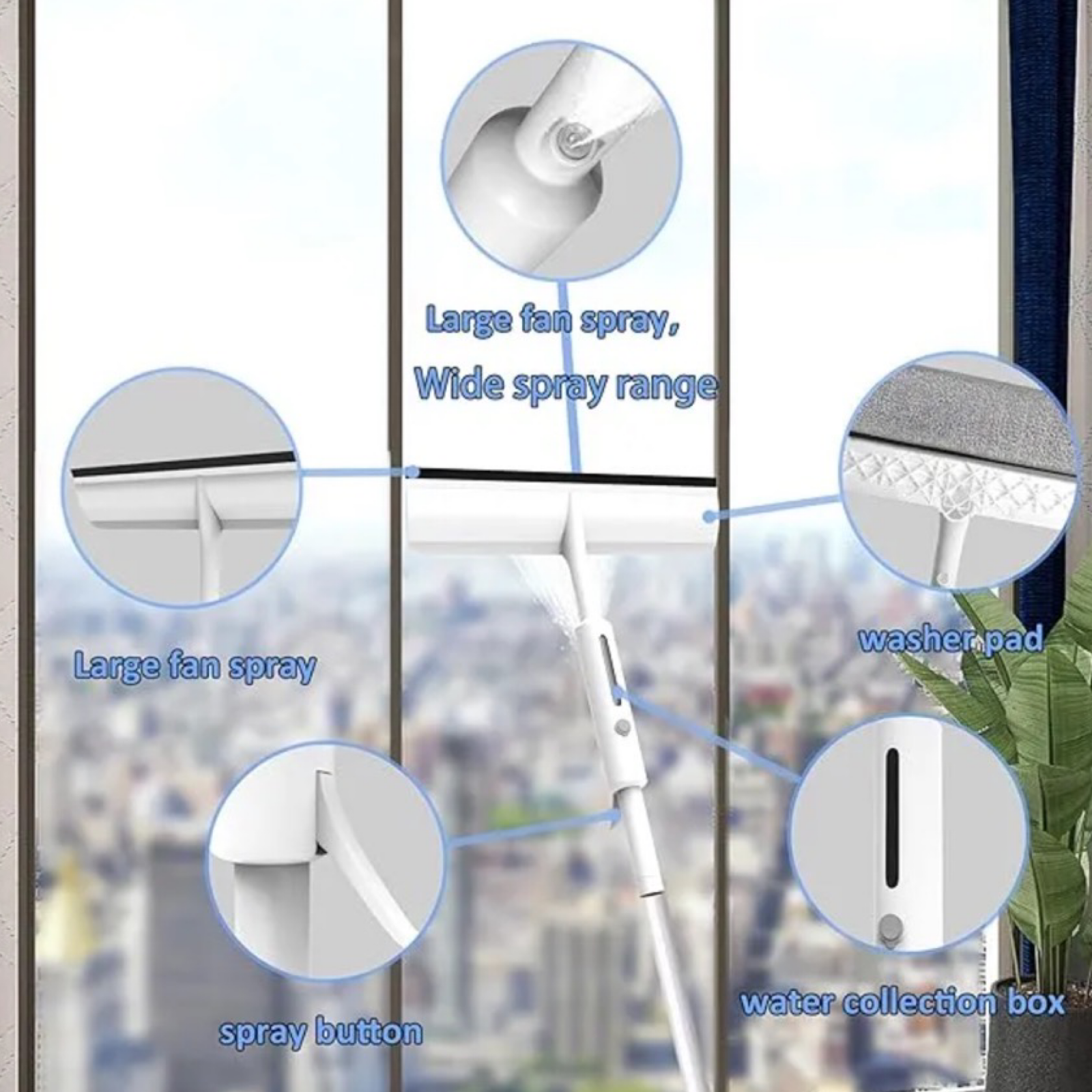 58” 3in1 Window Cleaning Squeegee Kit Spray & Squeegee