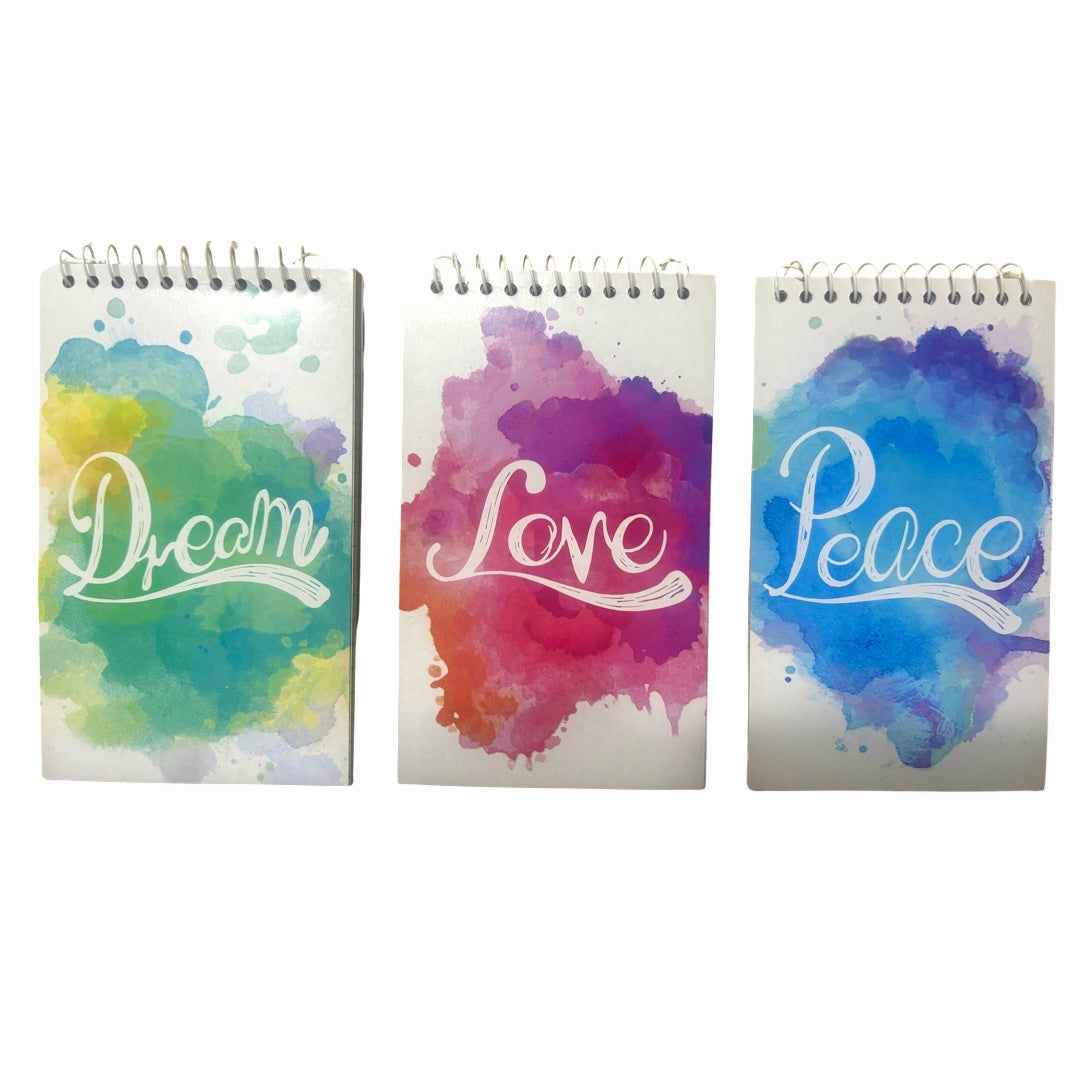 3pk Lined 60pg Pocket Spiral Notebooks, 3" x 5" - Peace, Dream, Love
