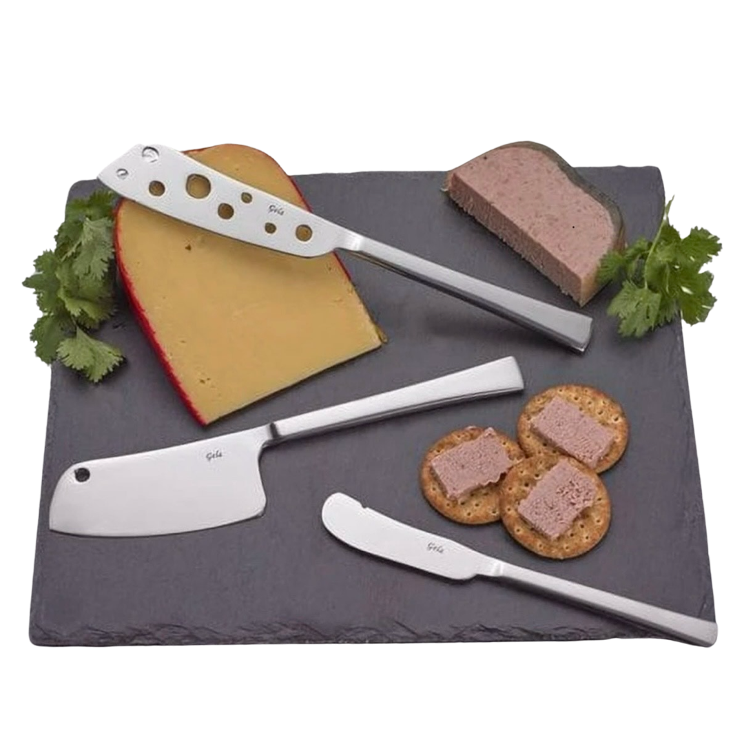 4pc Natural Stone Slate Cheese Board Charcuterie Set - Stainless Steel Knives
