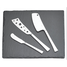 4pc Natural Stone Slate Cheese Board Charcuterie Set - Stainless Steel Knives