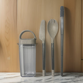 4pc Wheat Straw & Stainless Steel Travel Utensils Set - Reusable & Eco-Friendly