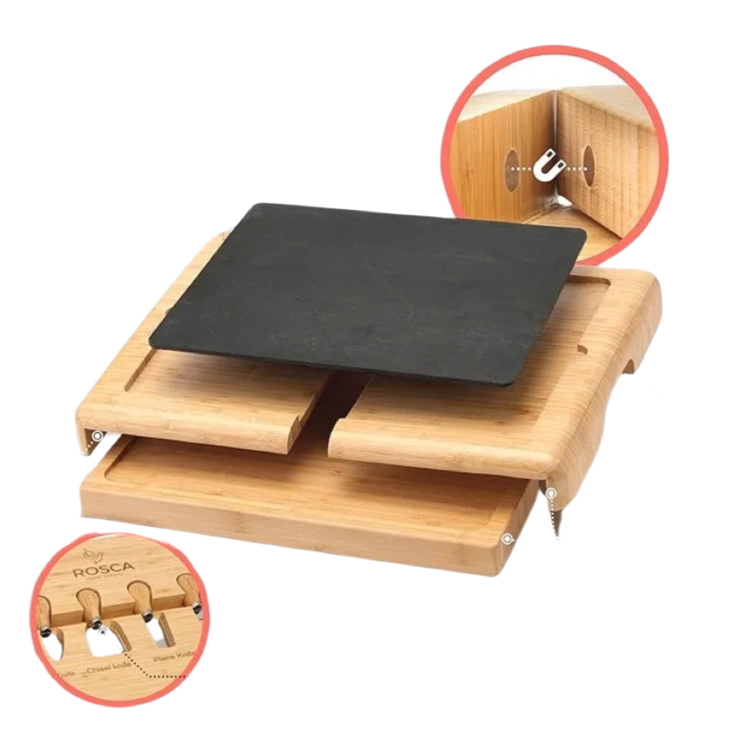 Bamboo Cheese & Charcuterie Board Set – 4 Serving Trays & 4 Knives