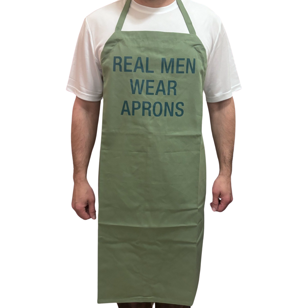"Real Men Wear Aprons" Long 100% Cotton Apron - Great GIft For Dad's & Hubbie's