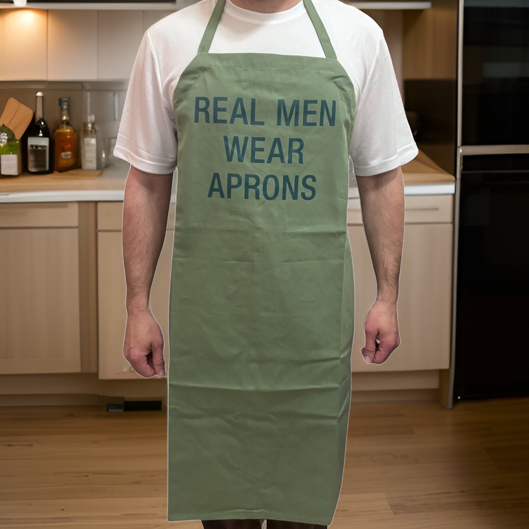 "Real Men Wear Aprons" Long 100% Cotton Apron - Great GIft For Dad's & Hubbie's