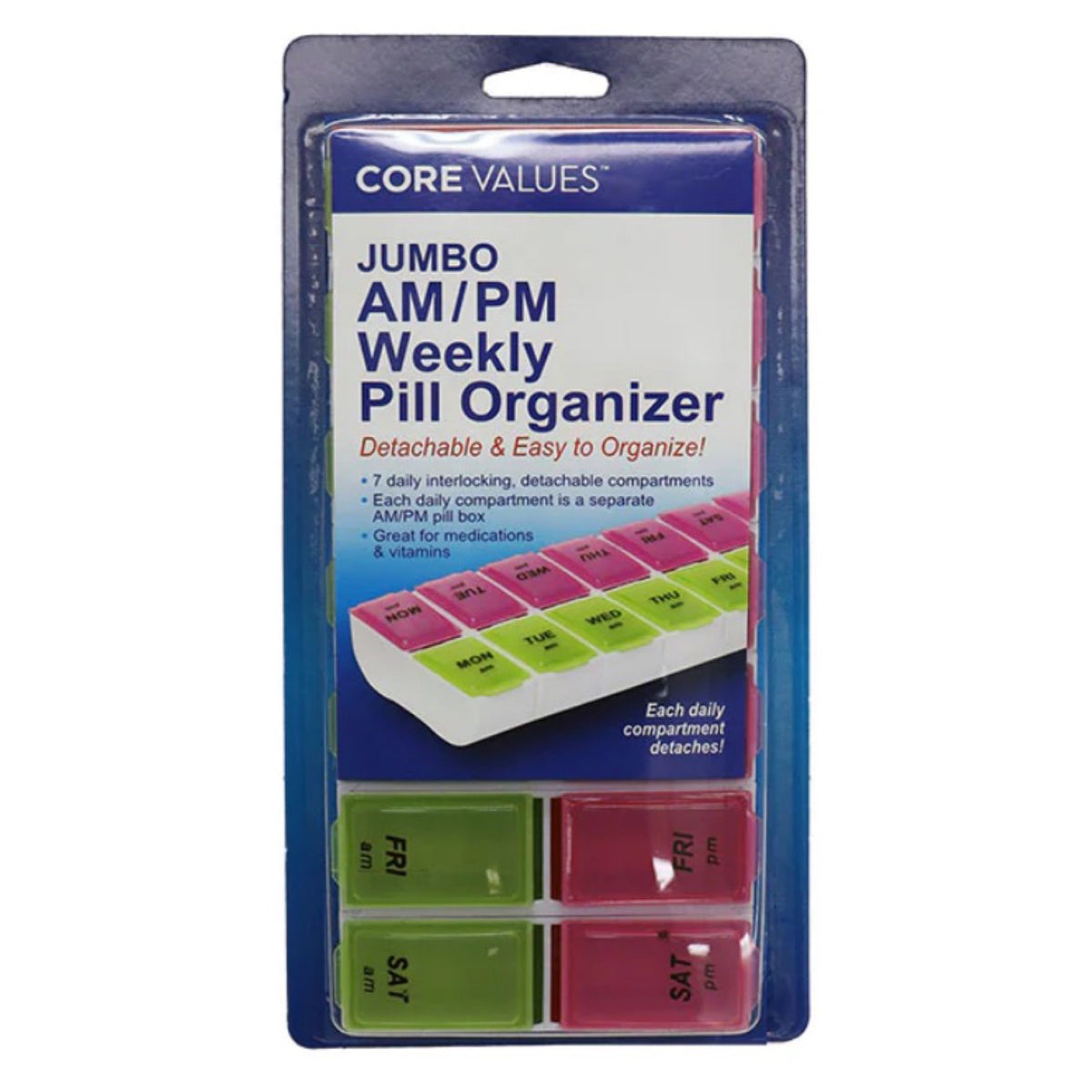 7-Day AM/PM Weekly Pill Organizer - Detachable Compartments