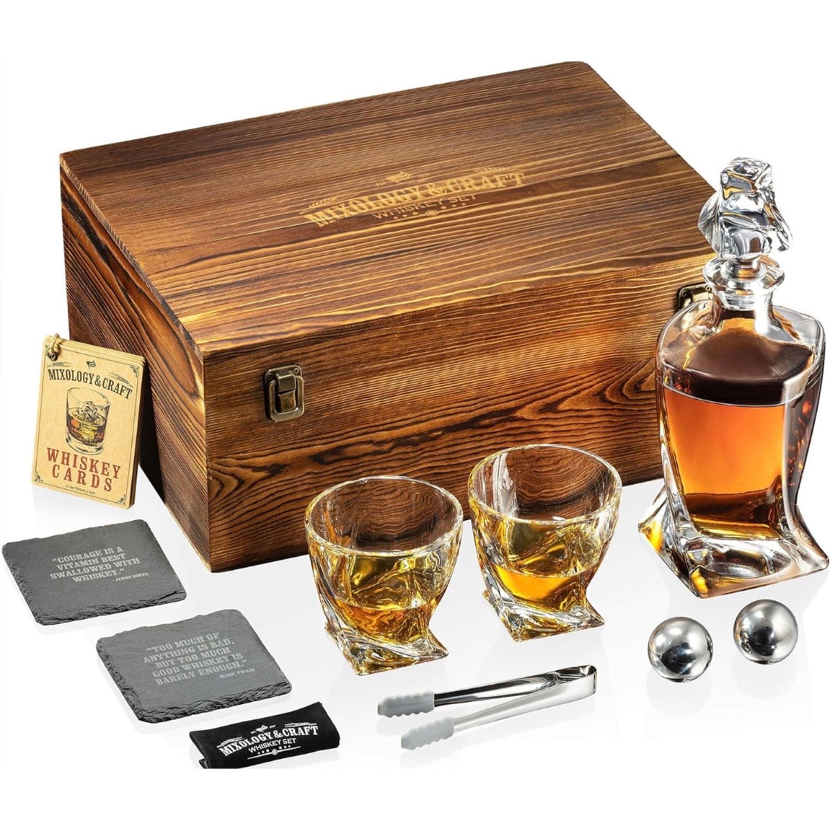 10pc Mixology & Craft Whiskey Set - Glasses, Decanter, Chillers & More