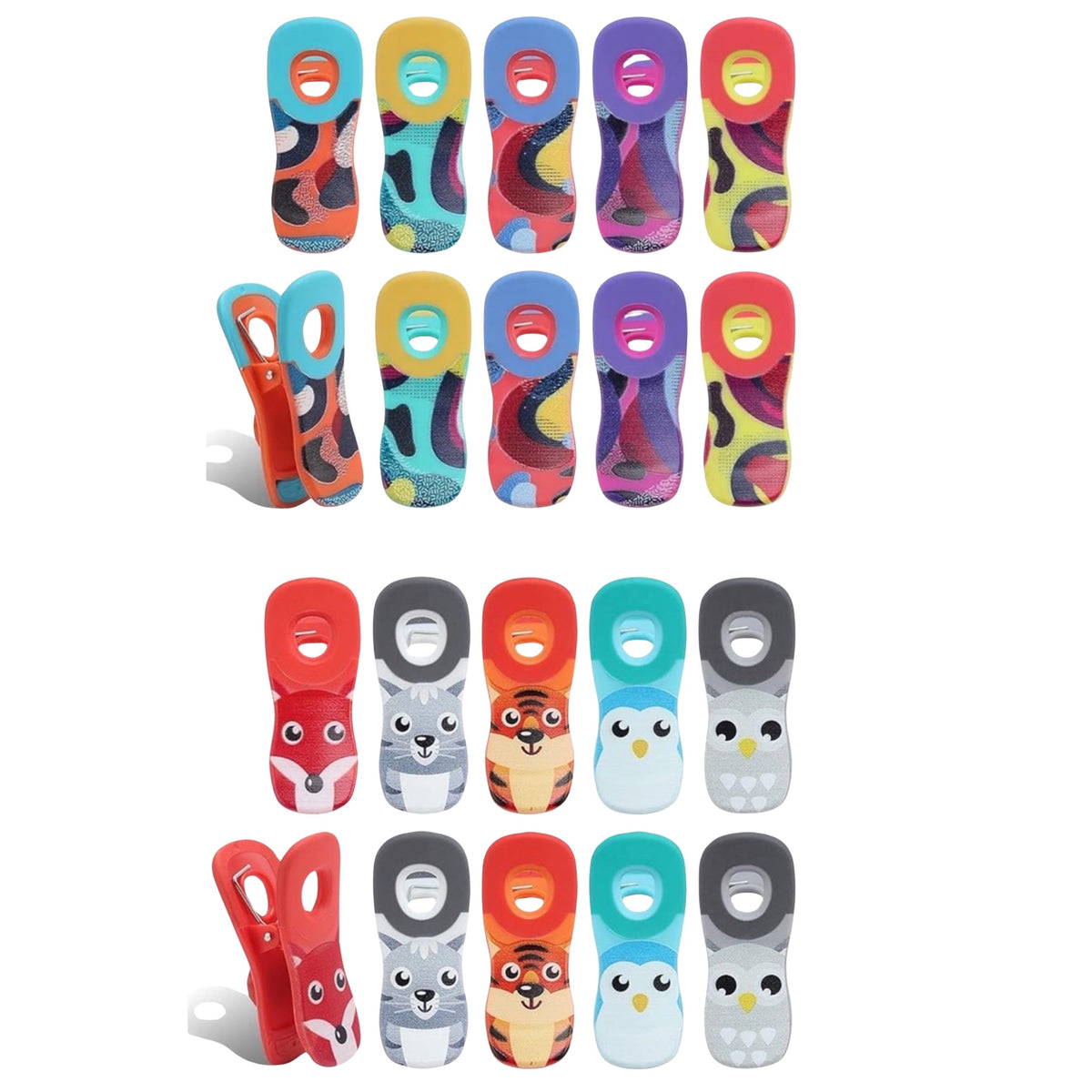 10pc Magnetic Bag Chip Clip Set w/ Strong Hold- Bright Colors & Cute Animals