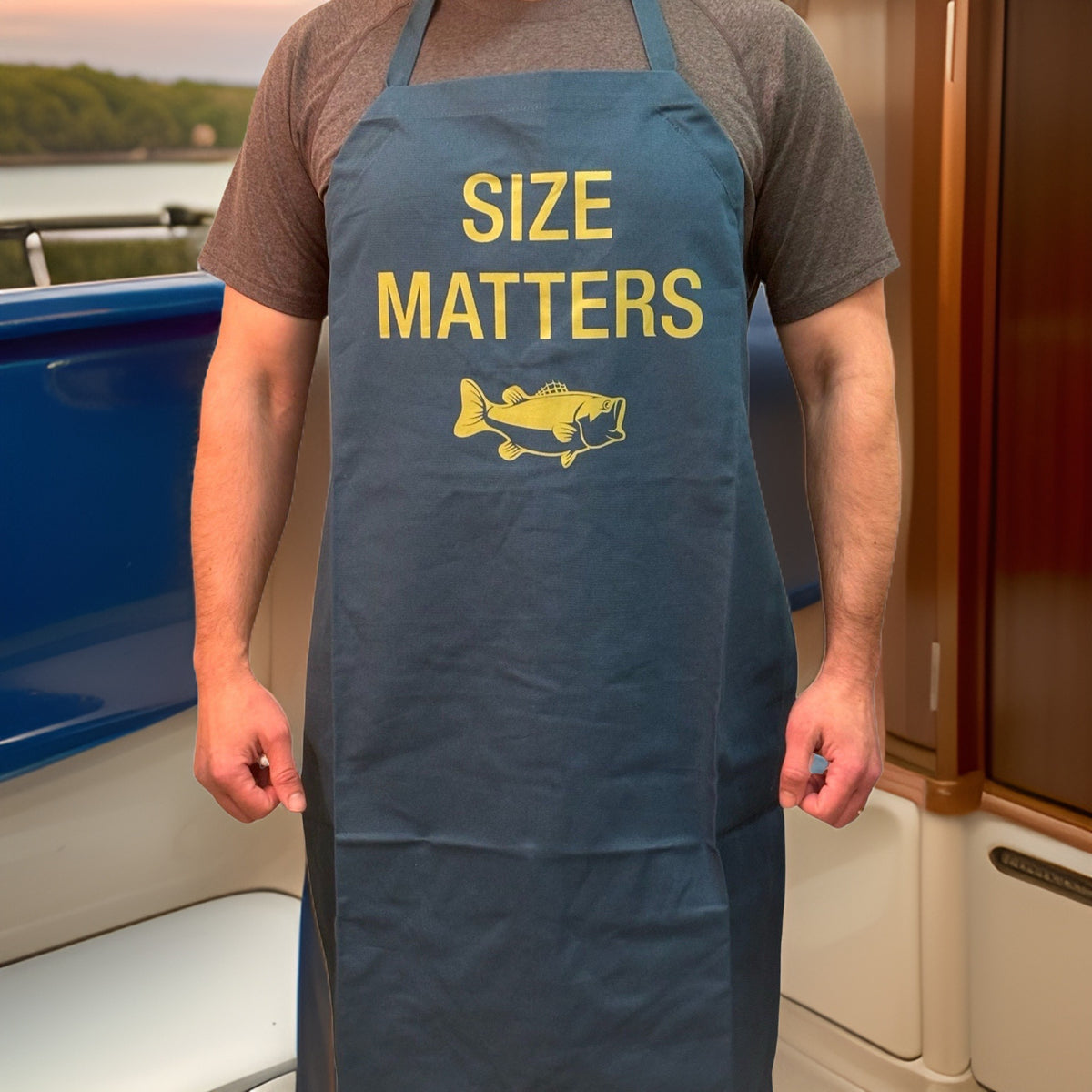 "Size Matters" 100% Cotton Long Apron - For The Ones Who Like To Fish