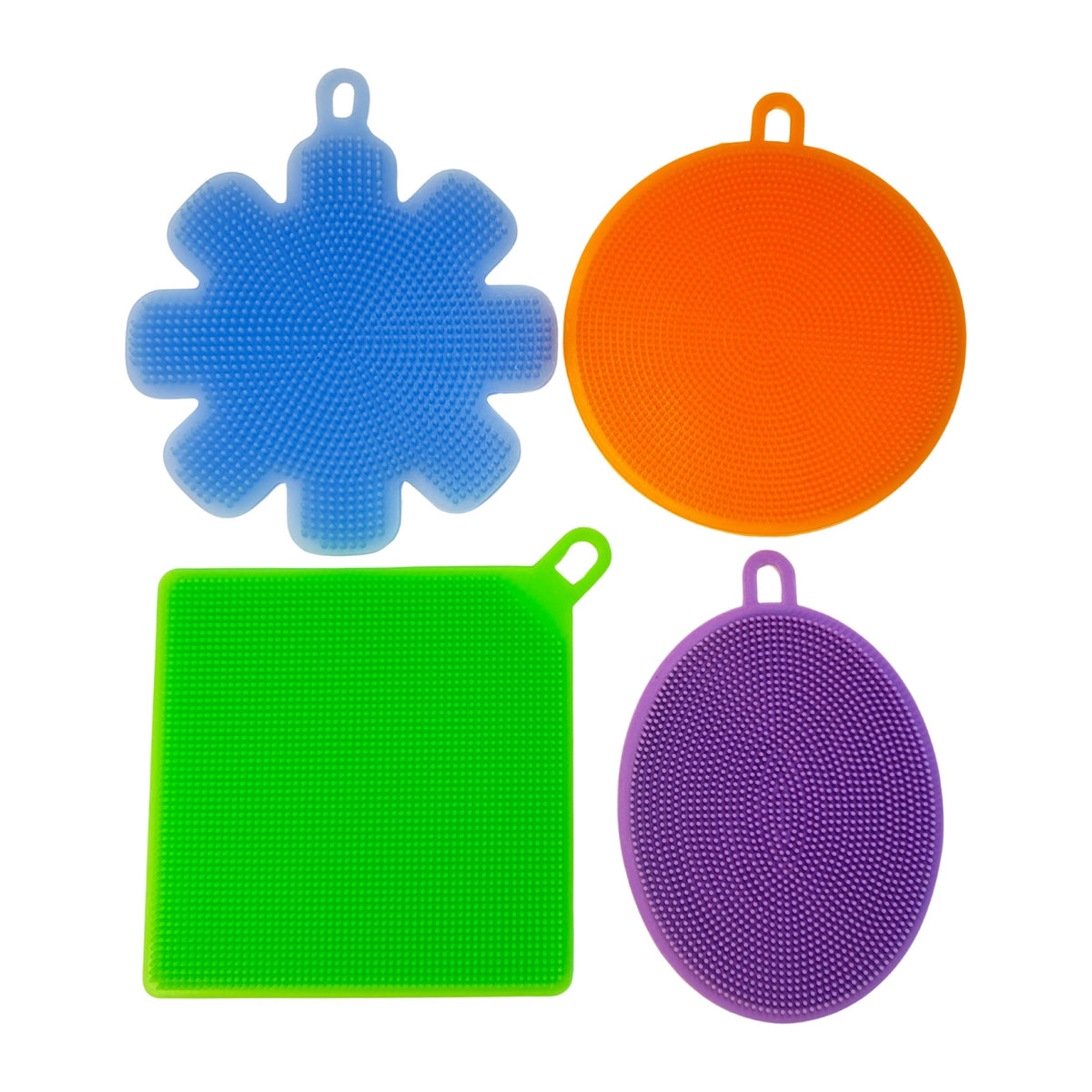 4pk Double Sided Silicone Scrubber Sponge Set - Clean Surfaces & Dishes Without Scratching