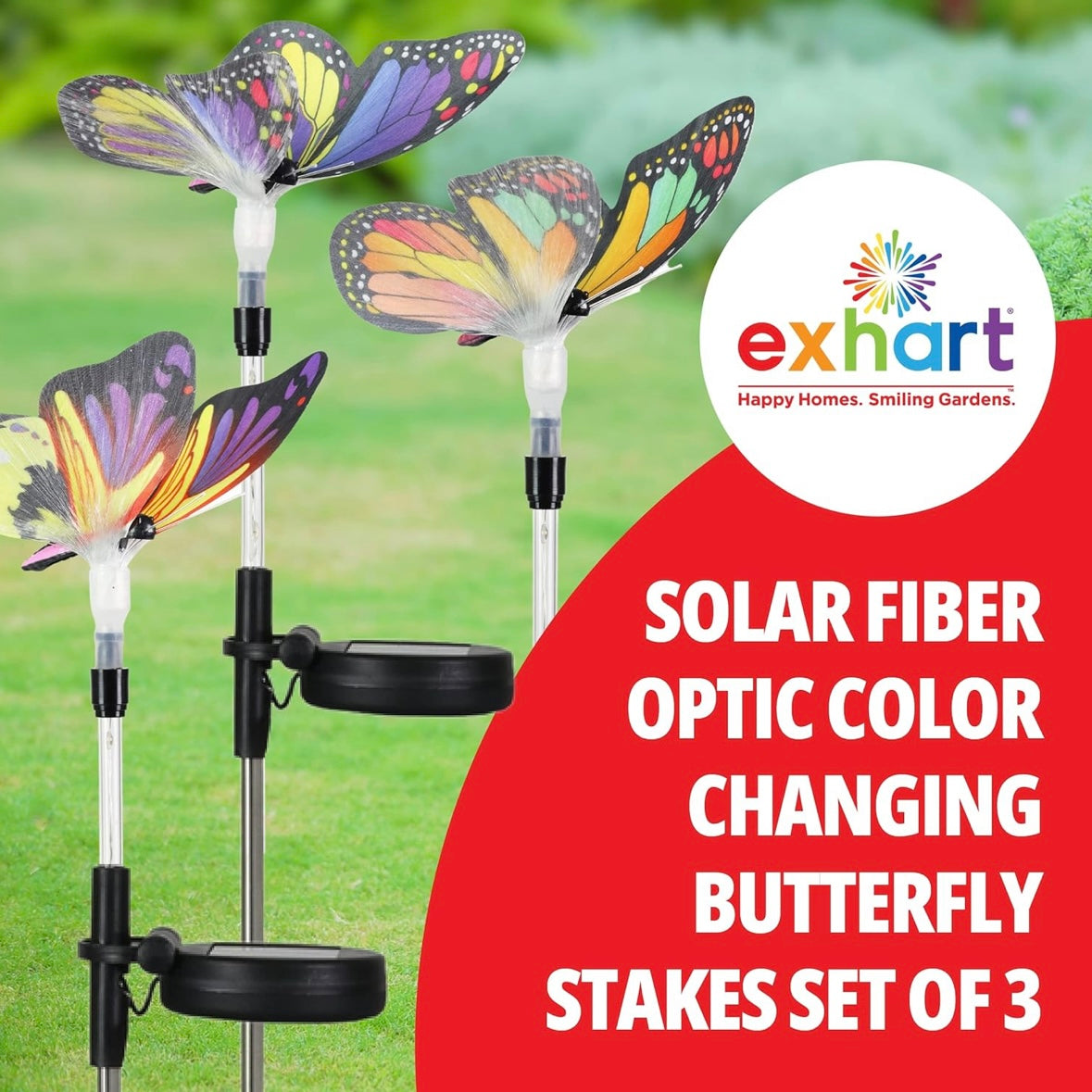 Set of 3 Butterfly Fiber Optic Color Changing LED Garden Solar Lights