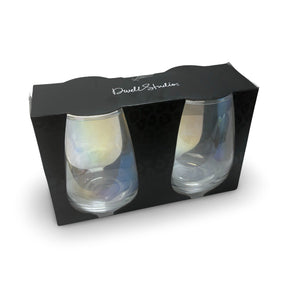 2pc Dwell Studio 22oz Glass Stemless Wine Glasses - Rainbow Iridescent