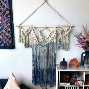 45"L x 36" W Macrame Cotton & Wood Wall Hanging - Shabby Chic, Boho Style