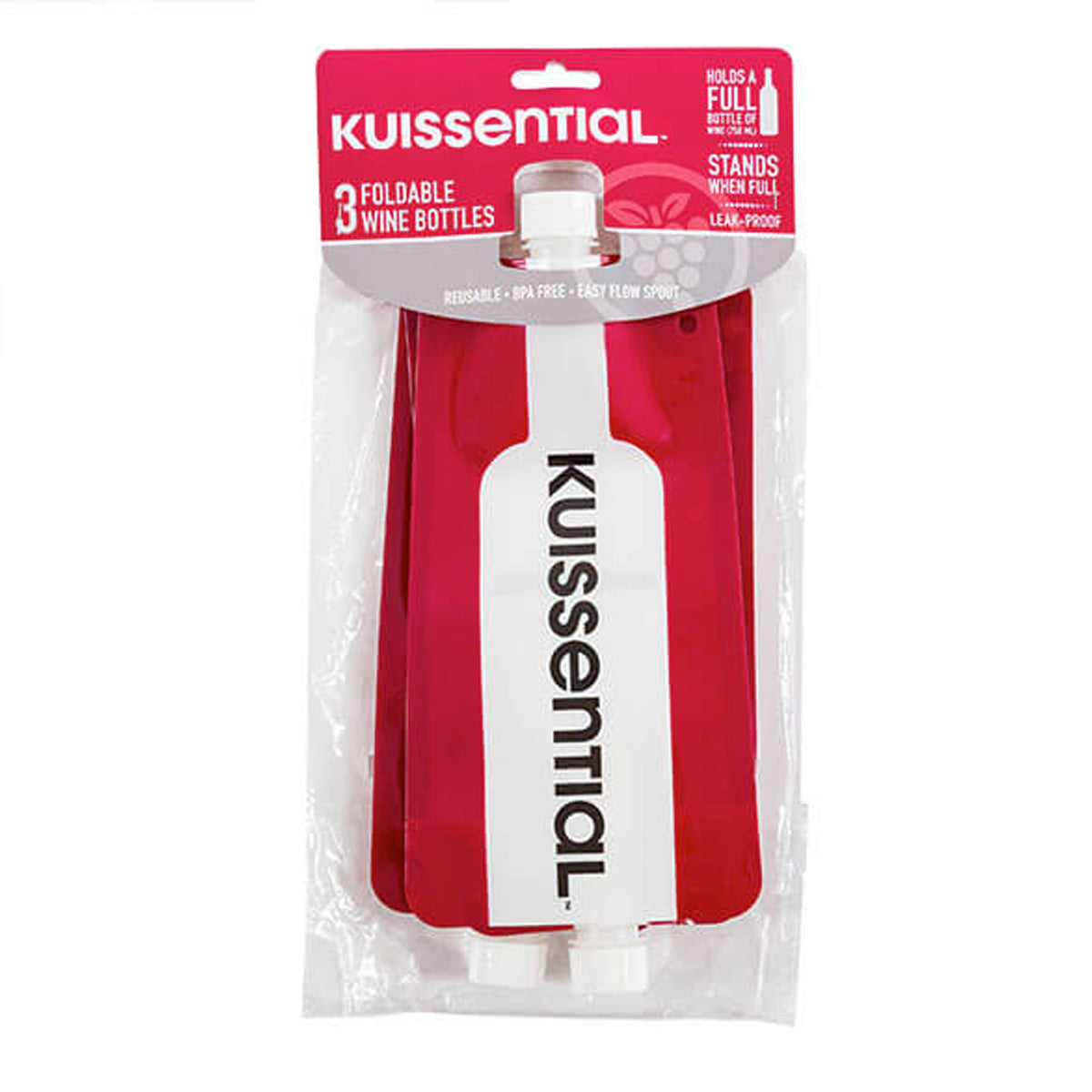Kuissential 3pk Foldable Wine Bottles - Reusable, Portable, Easy To Pour