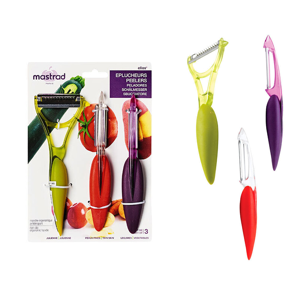 3pc Elios Peeler Set, Vegetable, Thin Skin & Julienne - Designed In France