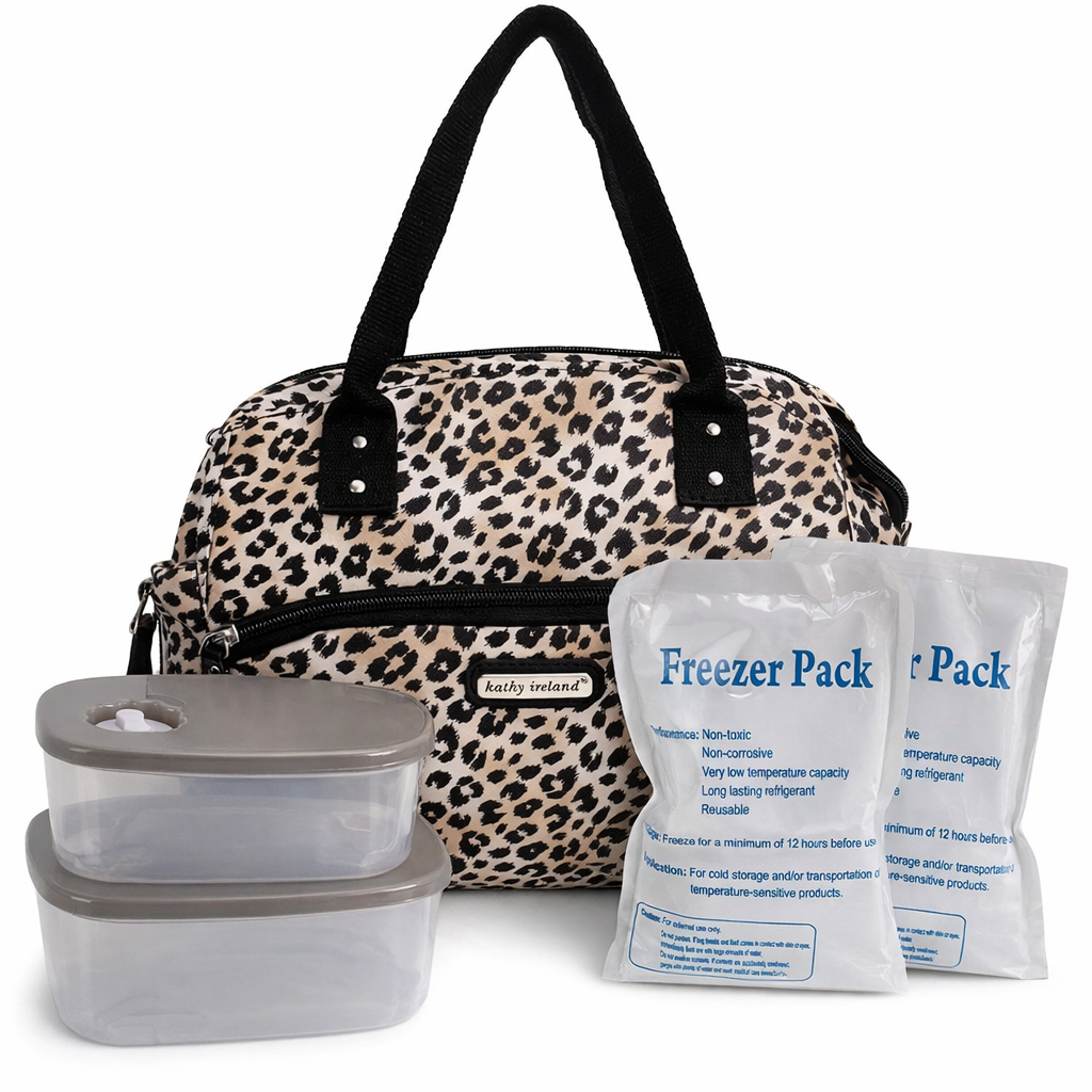 Kathy Ireland Leah Insulated Wide Mouth Lunch Tote with Food Containers and Ice Packs