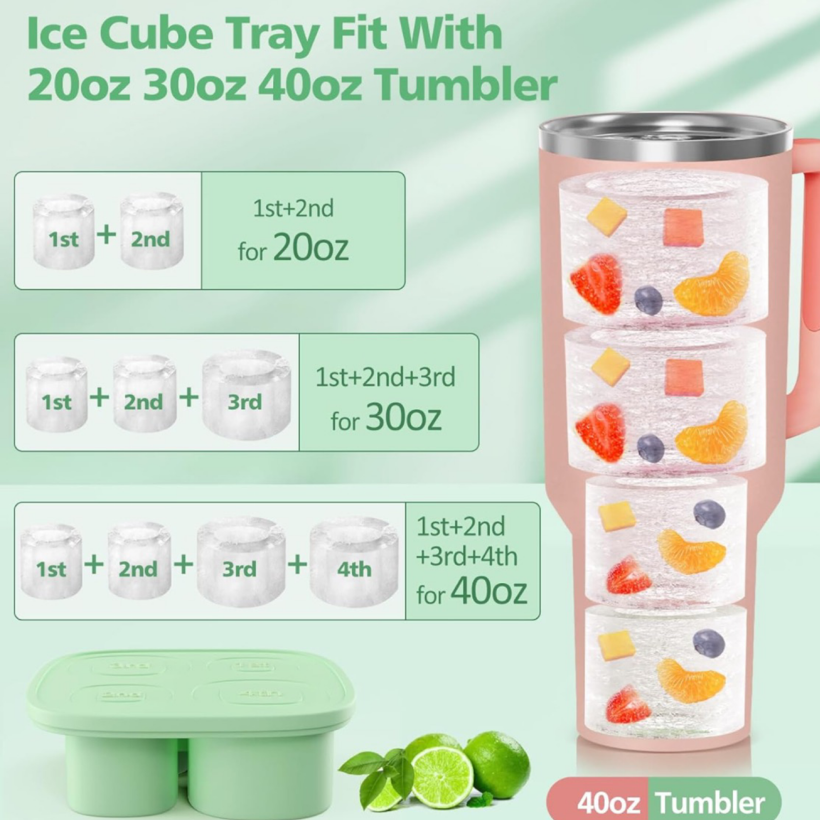 Ice Mold for Stanley Cup, Silicone Ice Cube Tray with Lid and Bin for 20 30 40 o Ice Mold for Stanley Cup, Silicone Ice Cube Tray with Lid and Bin for 20 30 40 o