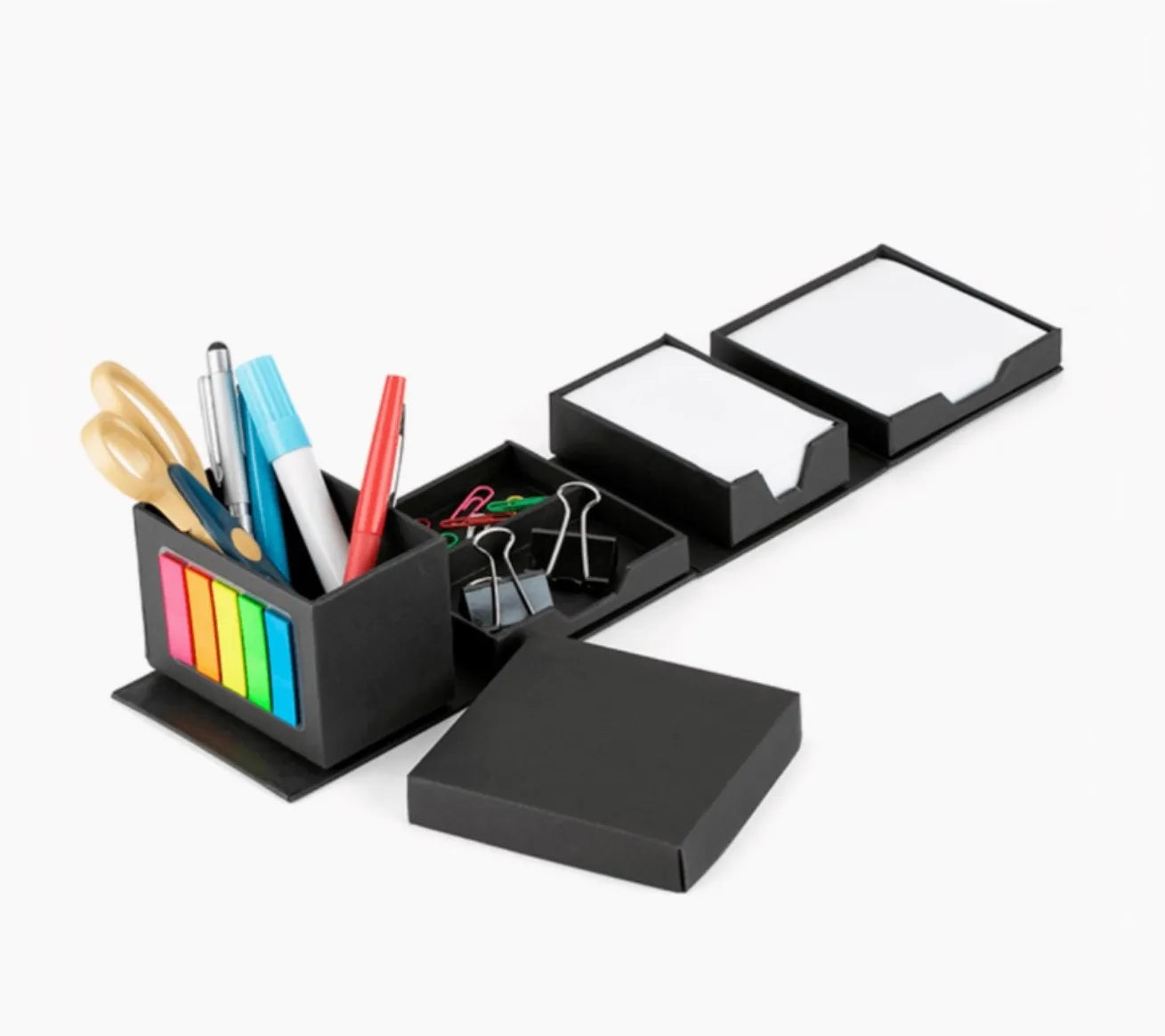 Folding Desk Caddy Organizer Cube – With Sticky Notes, Paperclips