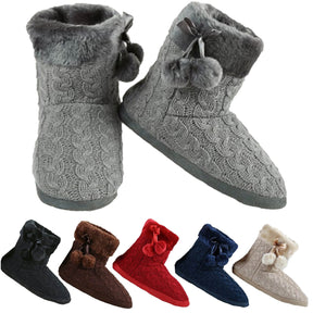 Women’s Indoor Slipper Booties – Cozy Sherpa Lined, Rubber Soles