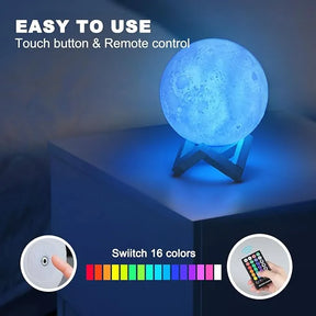 Moon Lamp, 16 Colors Rechargeable LED Night Light - With Timer