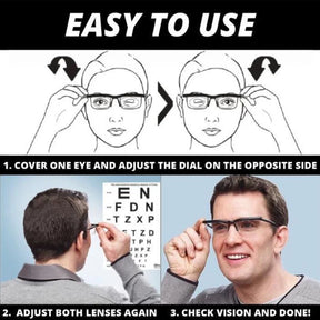 Adjustable Focus Reading Glasses – Dial Adjustable Magnification 1.0 to 3.0