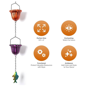 Lostronaut 8.5 Feet Adjustable Rain Chain w/ Bell Cups - Clog-Free & Sounds Pretty!