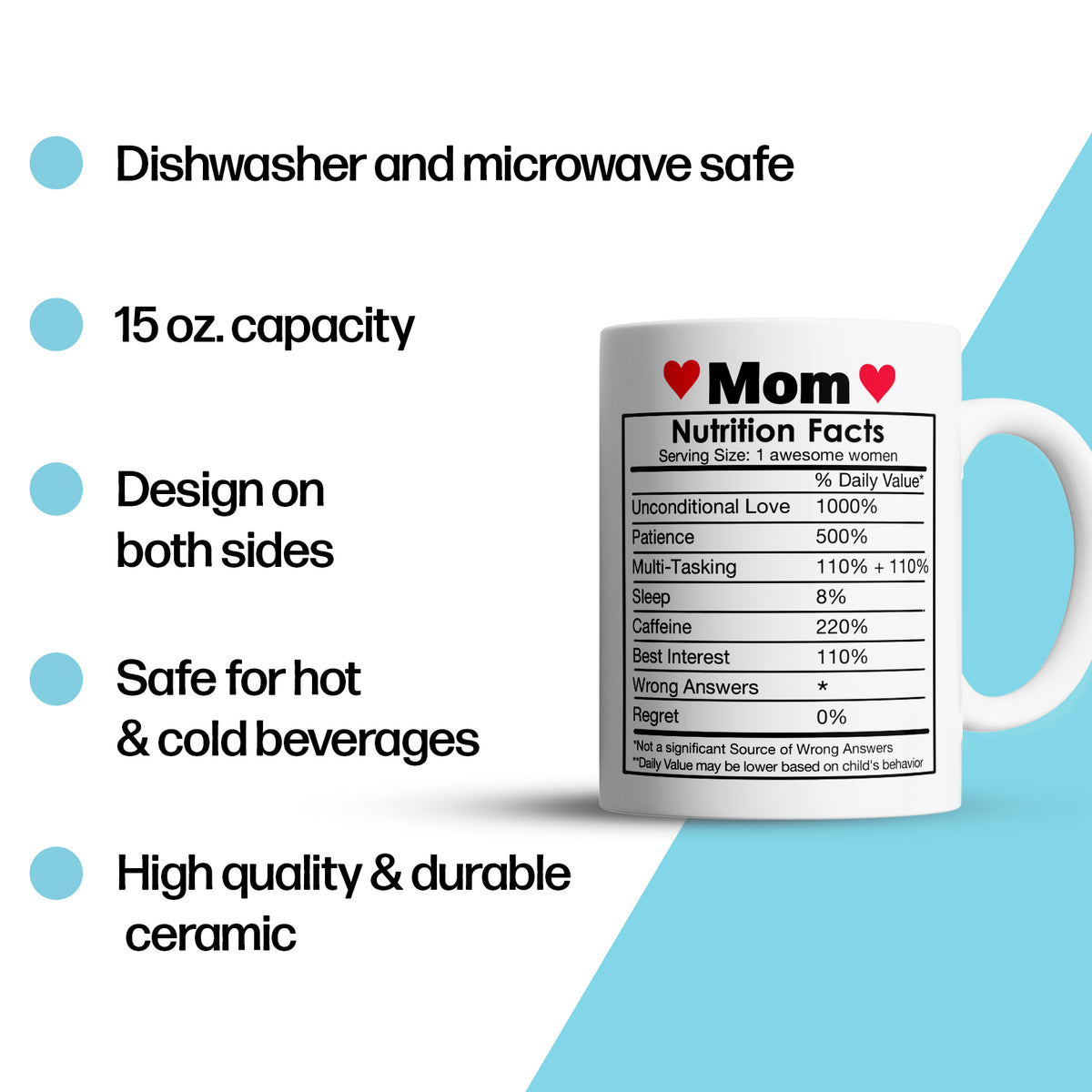 “Nutrition Facts” Large 15oz Mug - Funny Gift for Mom, Grandma