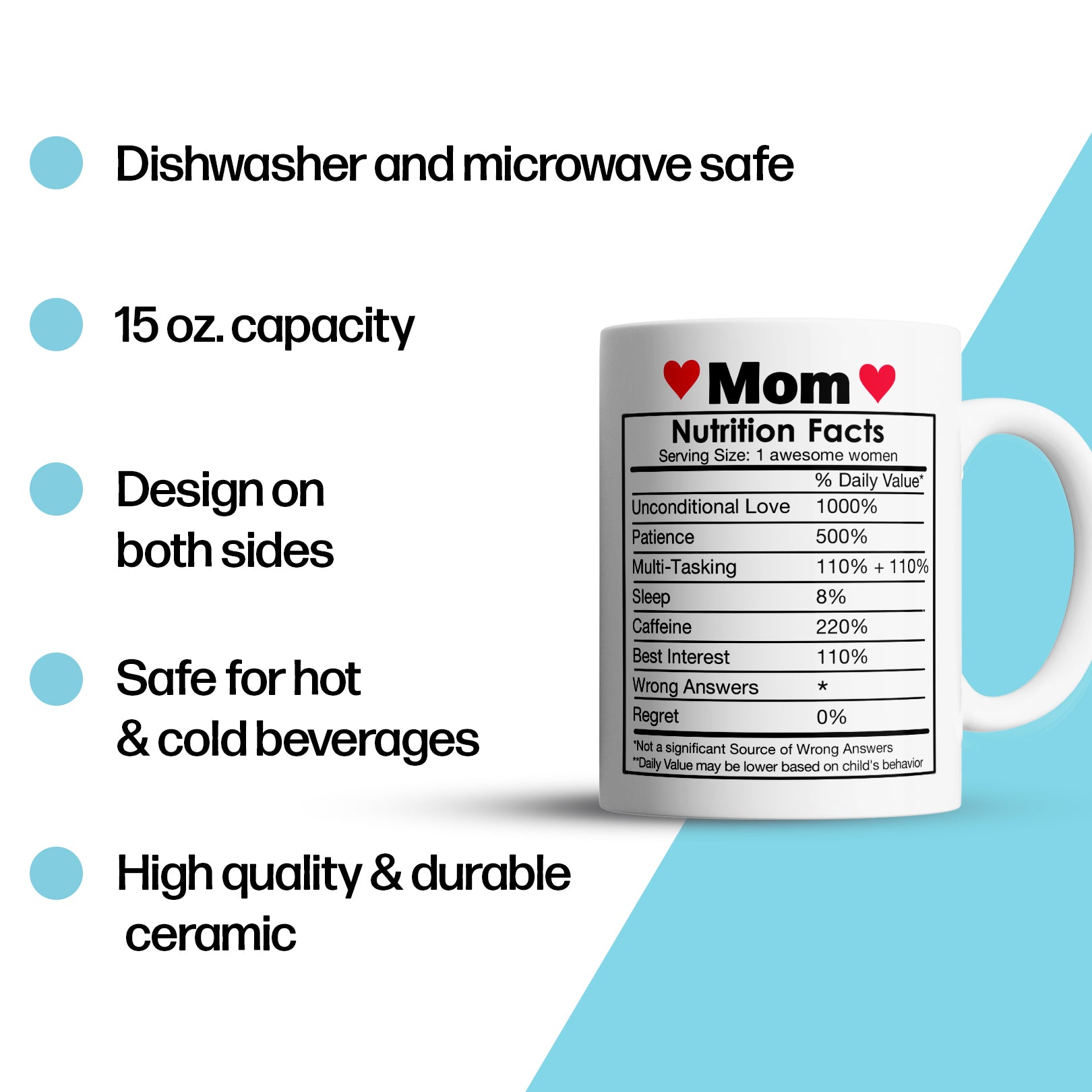Funny Mom Birthday Gifts Mom Nutritional Facts Best Mom Gift Mug 15oz  Coffee Mug
