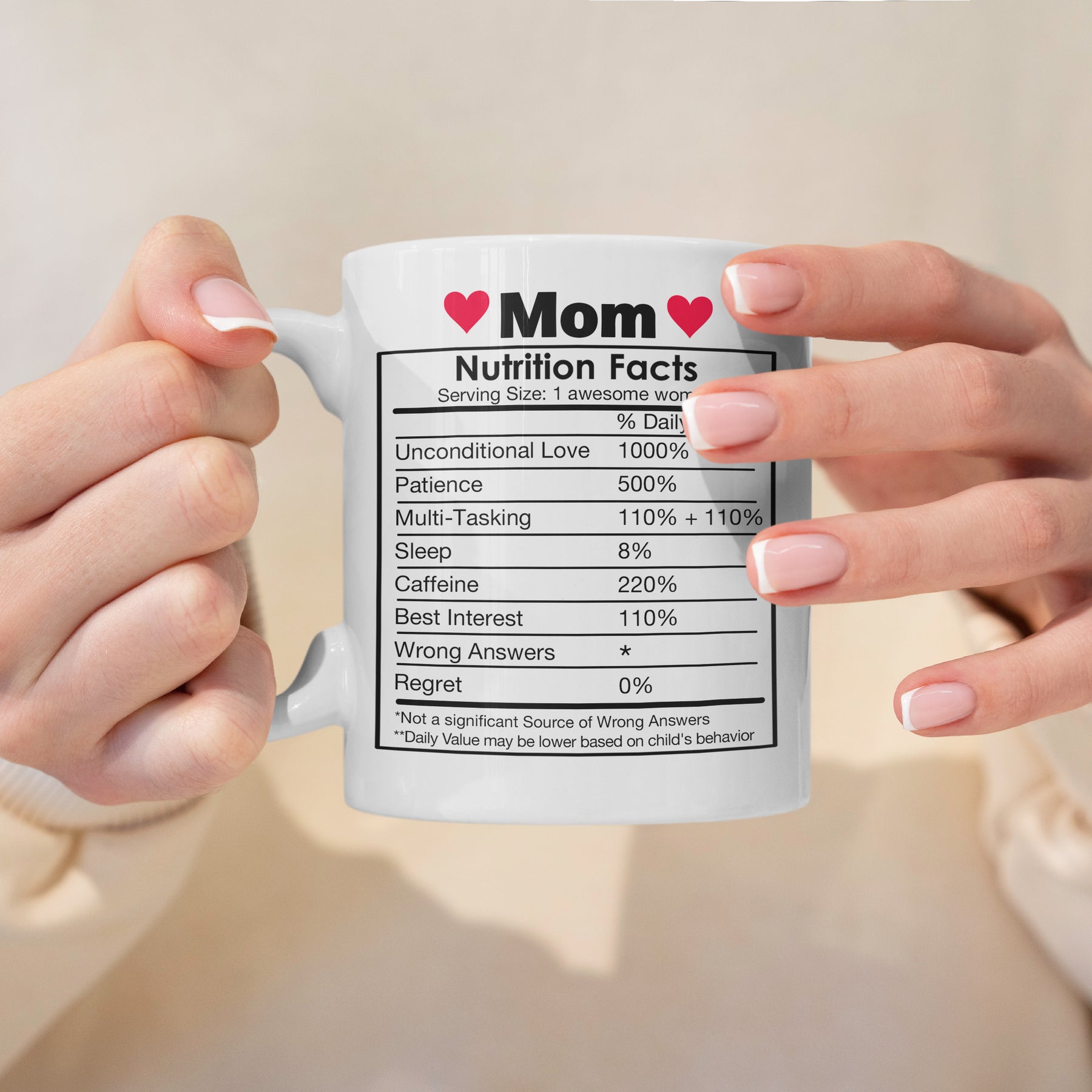 “Nutrition Facts” Large 15oz Mug - Funny Gift for Mom, Grandma
