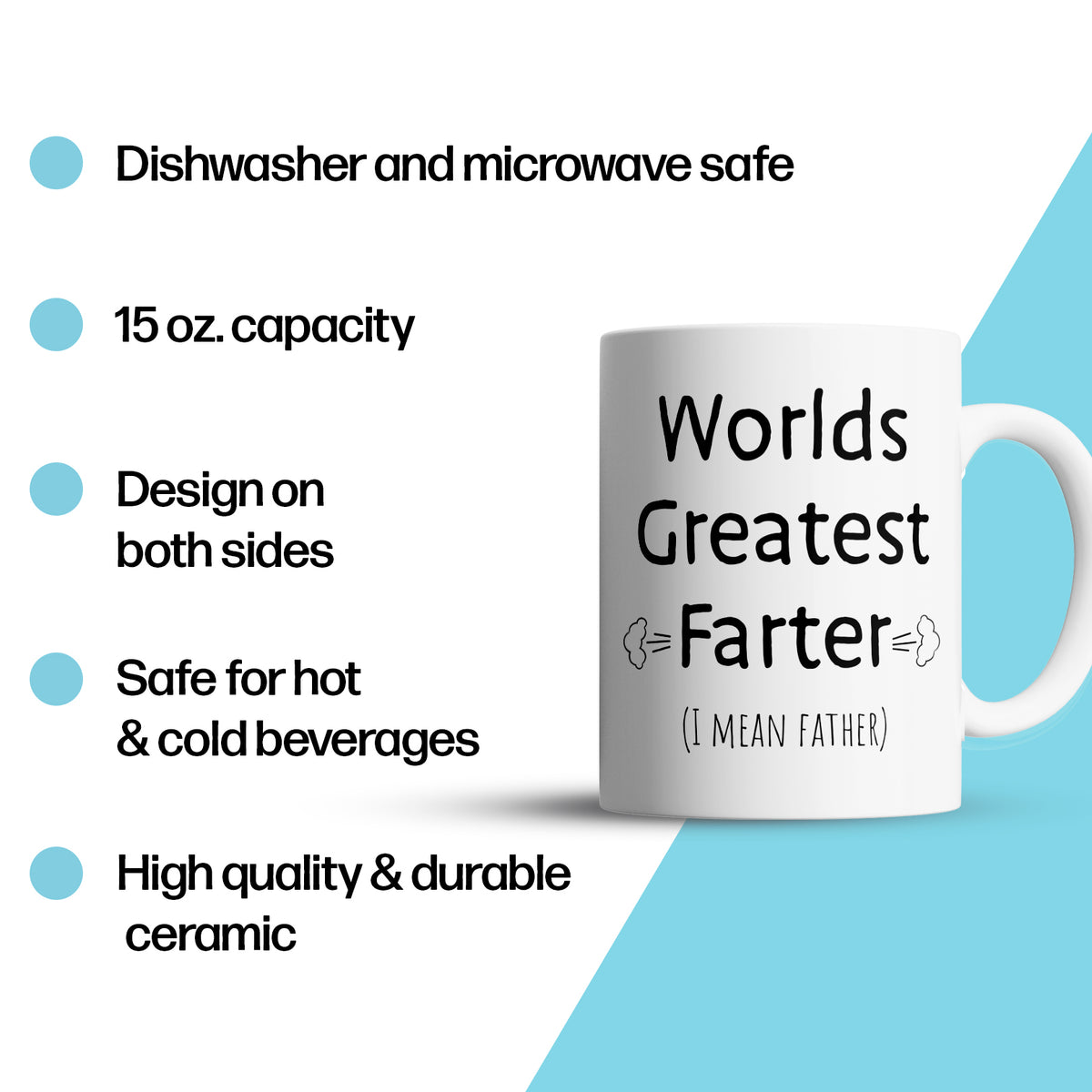 “World's Greatest Farter" Large 15oz Mug - Funny Gift for Dad